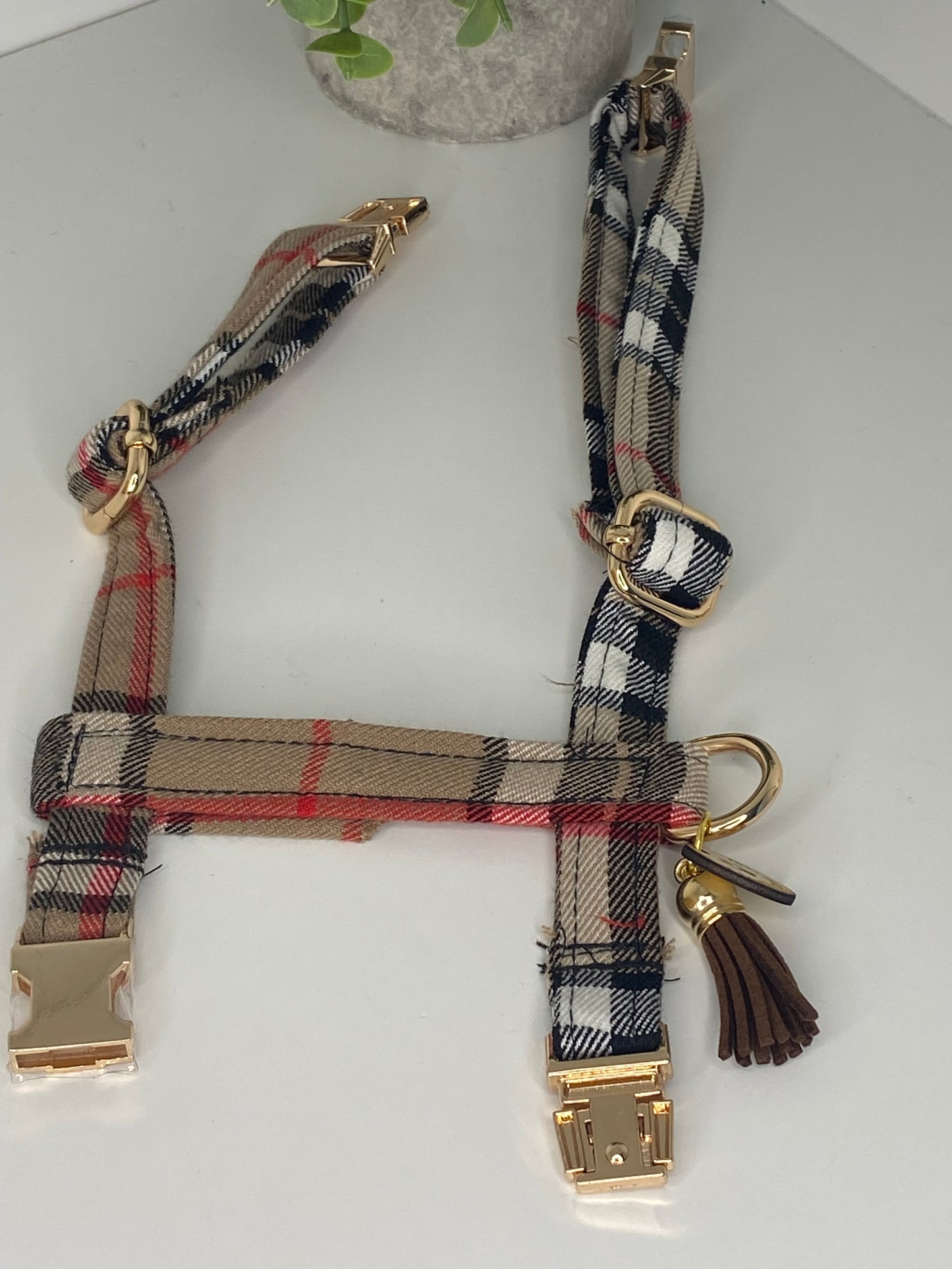 harnais chat ou petit chien reglable tartan