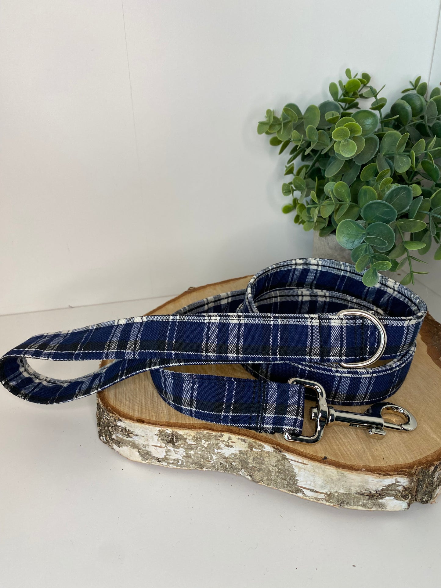 Collier pour chien en tissu – Carreaux Noir et Bleu Marine