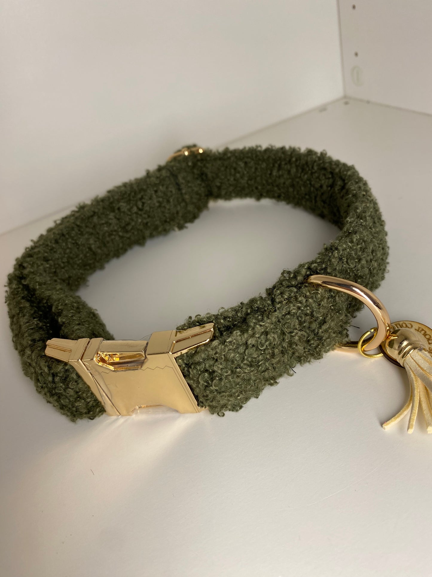 Collier pour chien en tissu – moumoute kaki