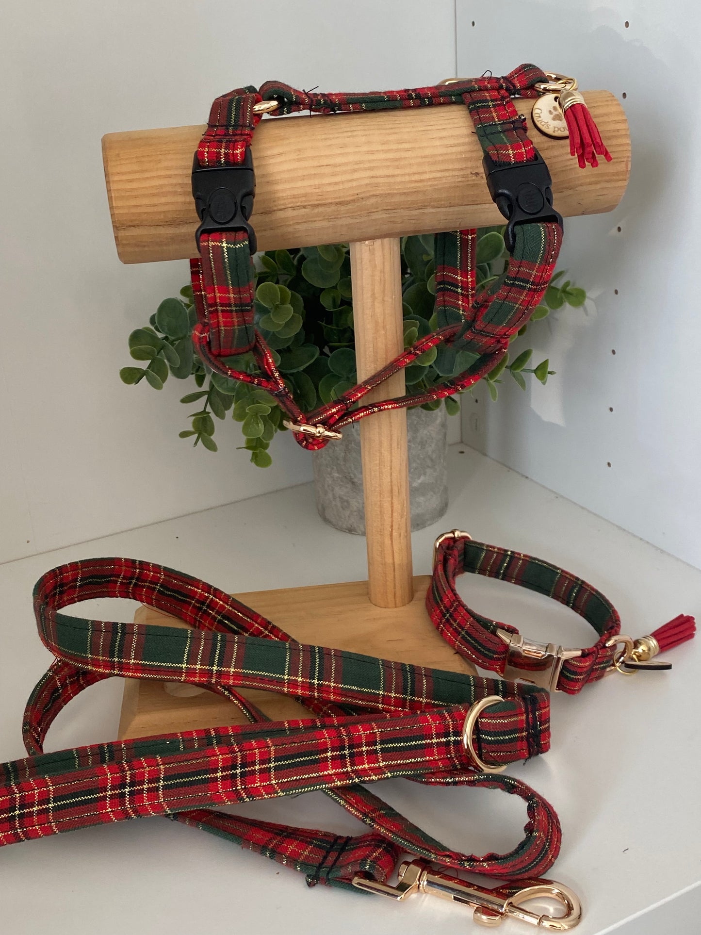 Harnais H 2 clips pour chat ou petits chiens ecossais