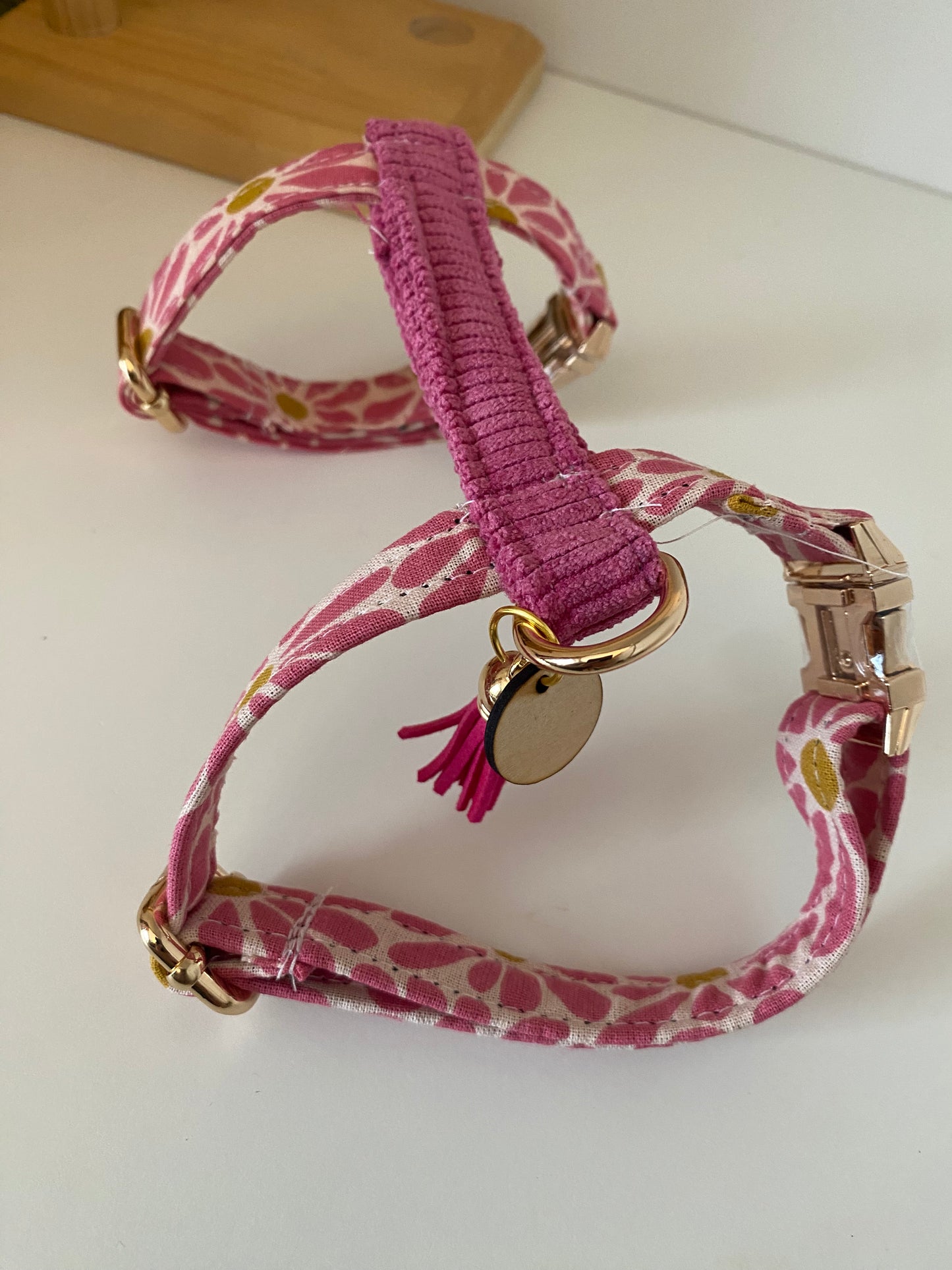 harnais chat ou petit chien bi matieres velours - fleuri