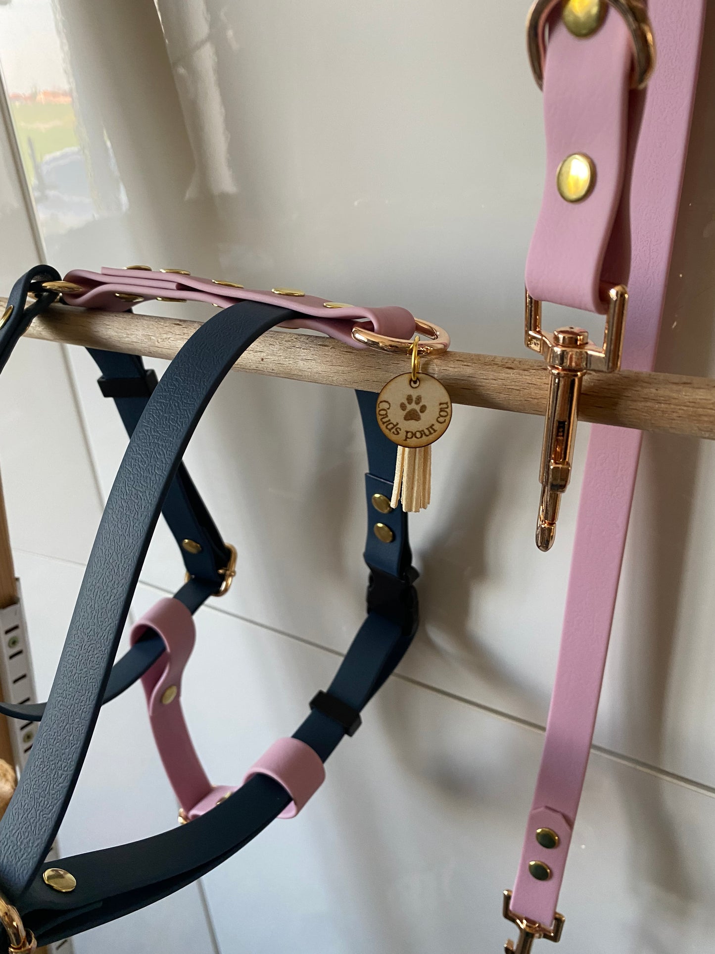 Harnais en H ajustable et imperméable pour chien - marine et parme