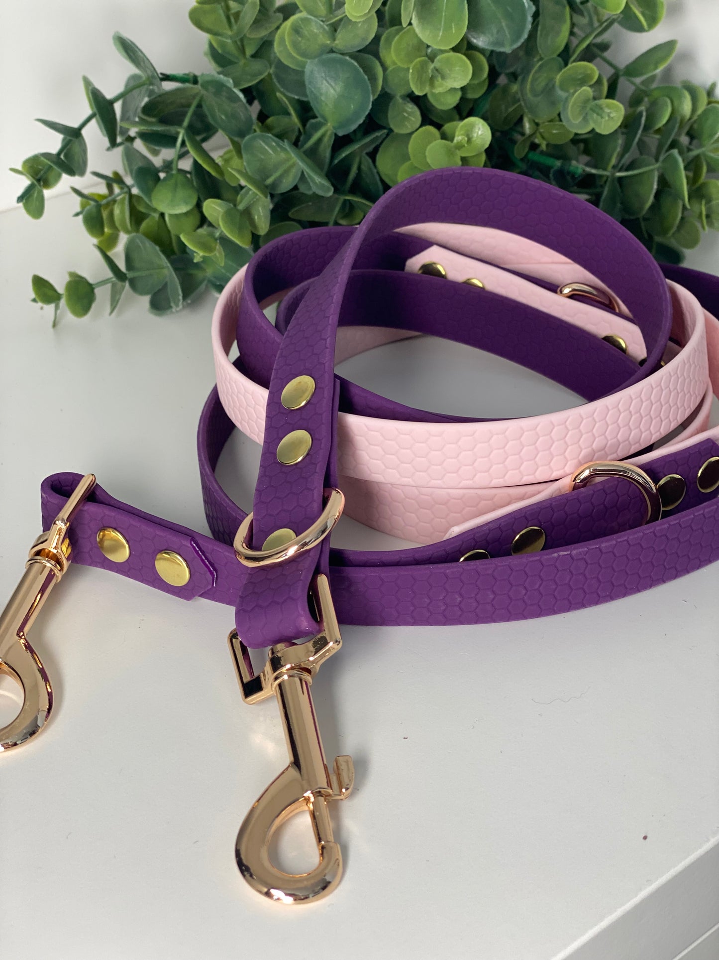 Laisse Mains Libres en Hexa Souple violet et rose