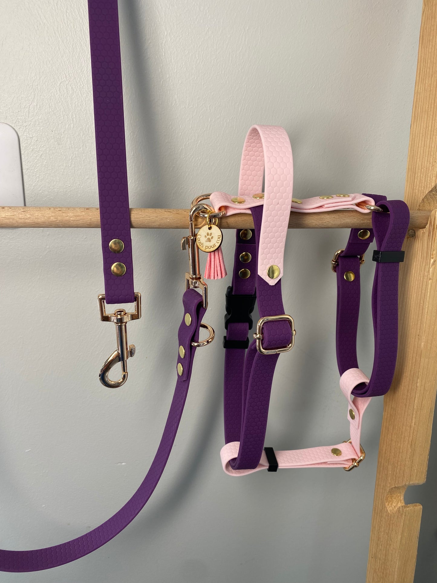 Harnais en H ajustable et imperméable pour chien - violet et rose