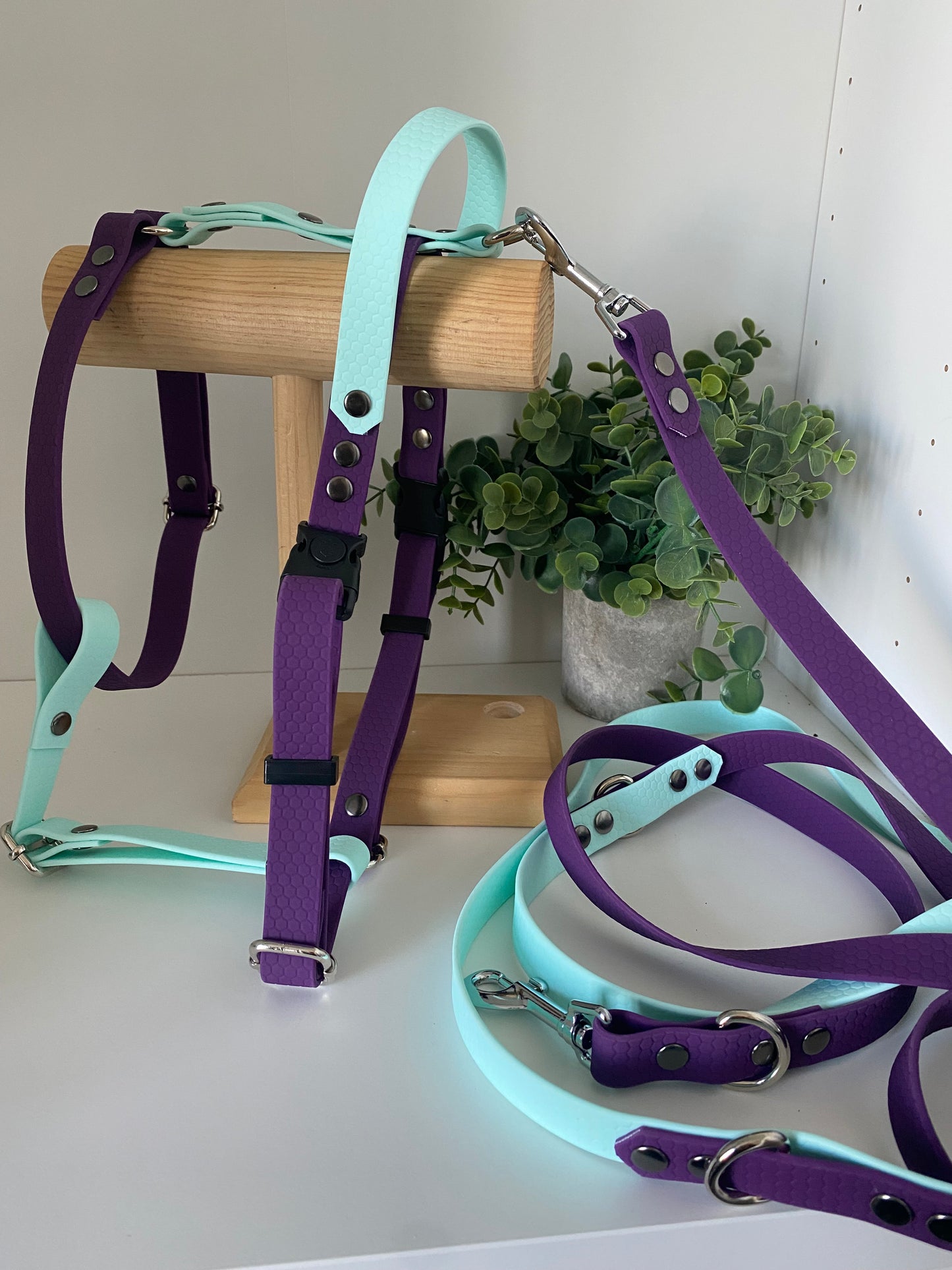 Harnais en H ajustable et imperméable pour chien - violet bleu ciel