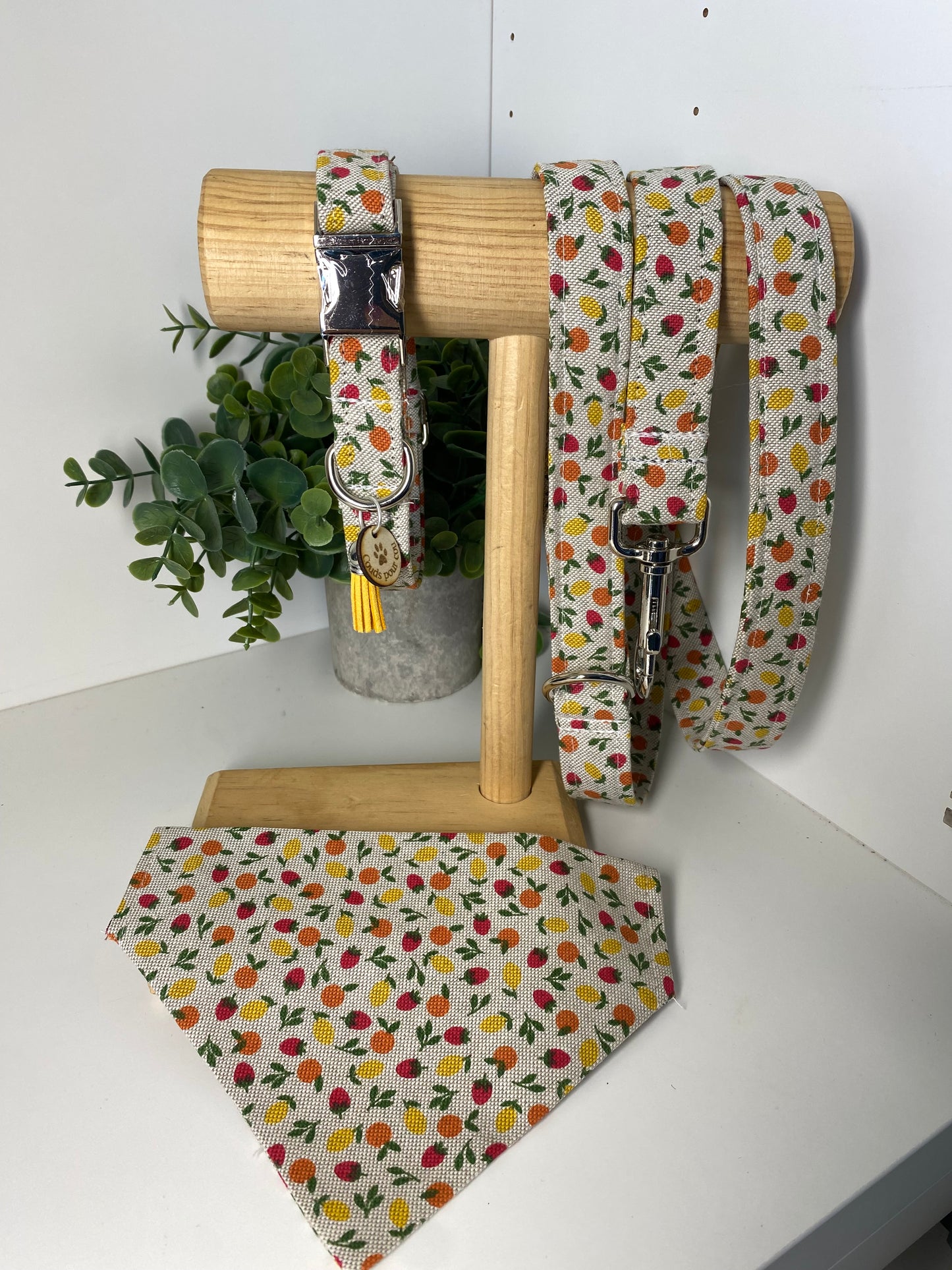 Collier en tissu et sangle pour chien – Réglable et personnalisable collection fruité