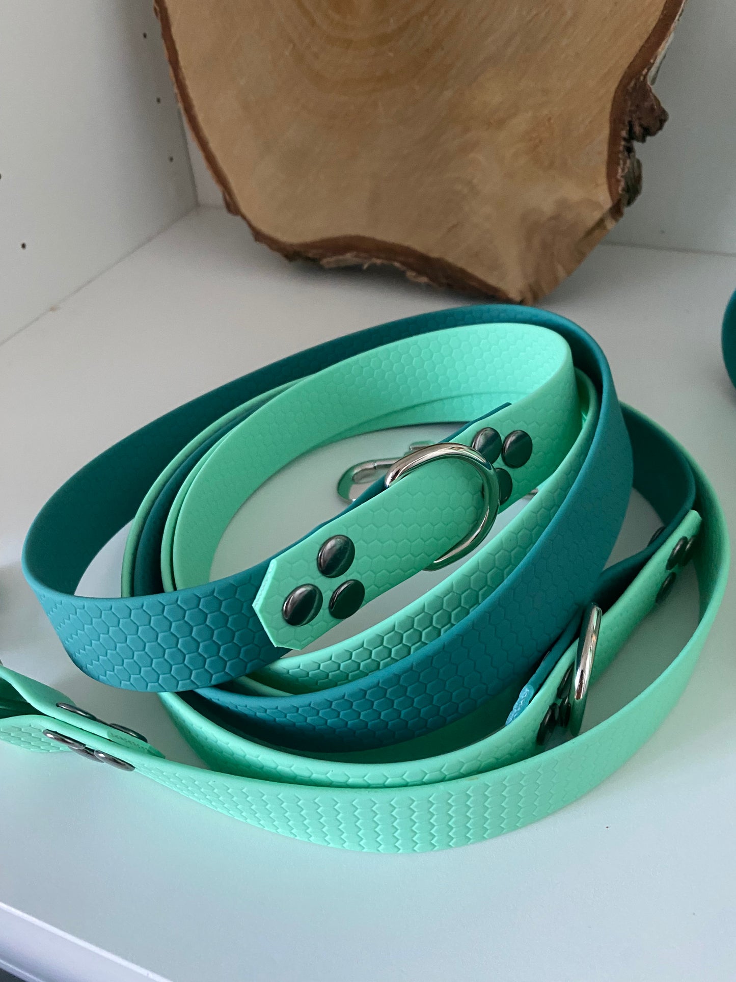 Laisse Mains Libres en Hexa Souple vert et lagon
