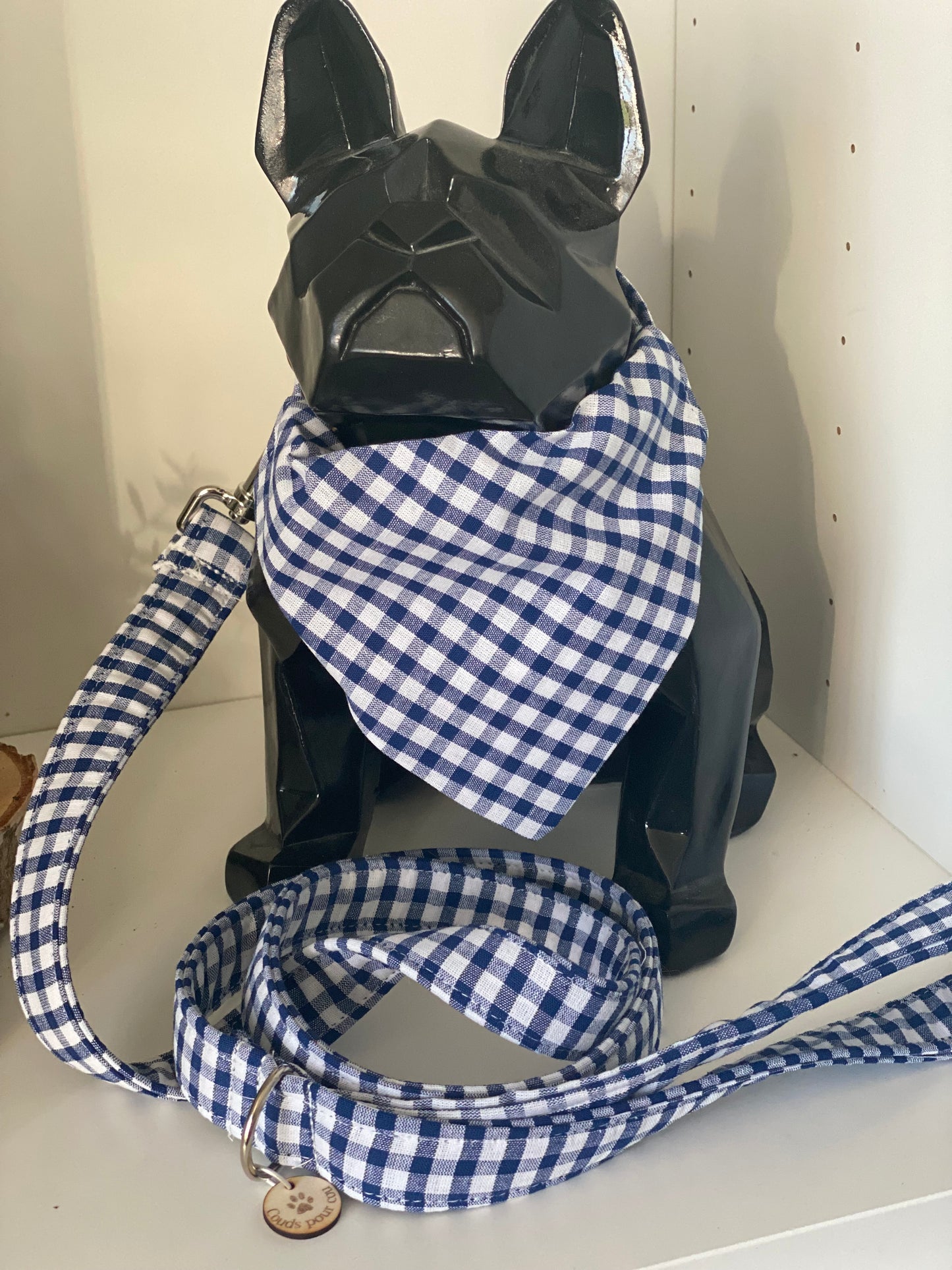 Laisse pour chien en tissu collection vichy bleu