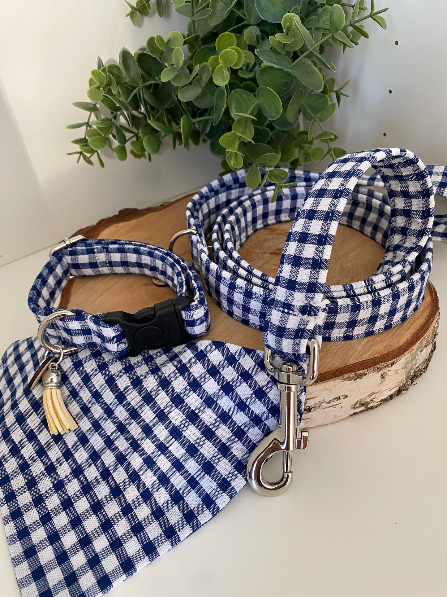 Laisse pour chien en tissu collection vichy bleu
