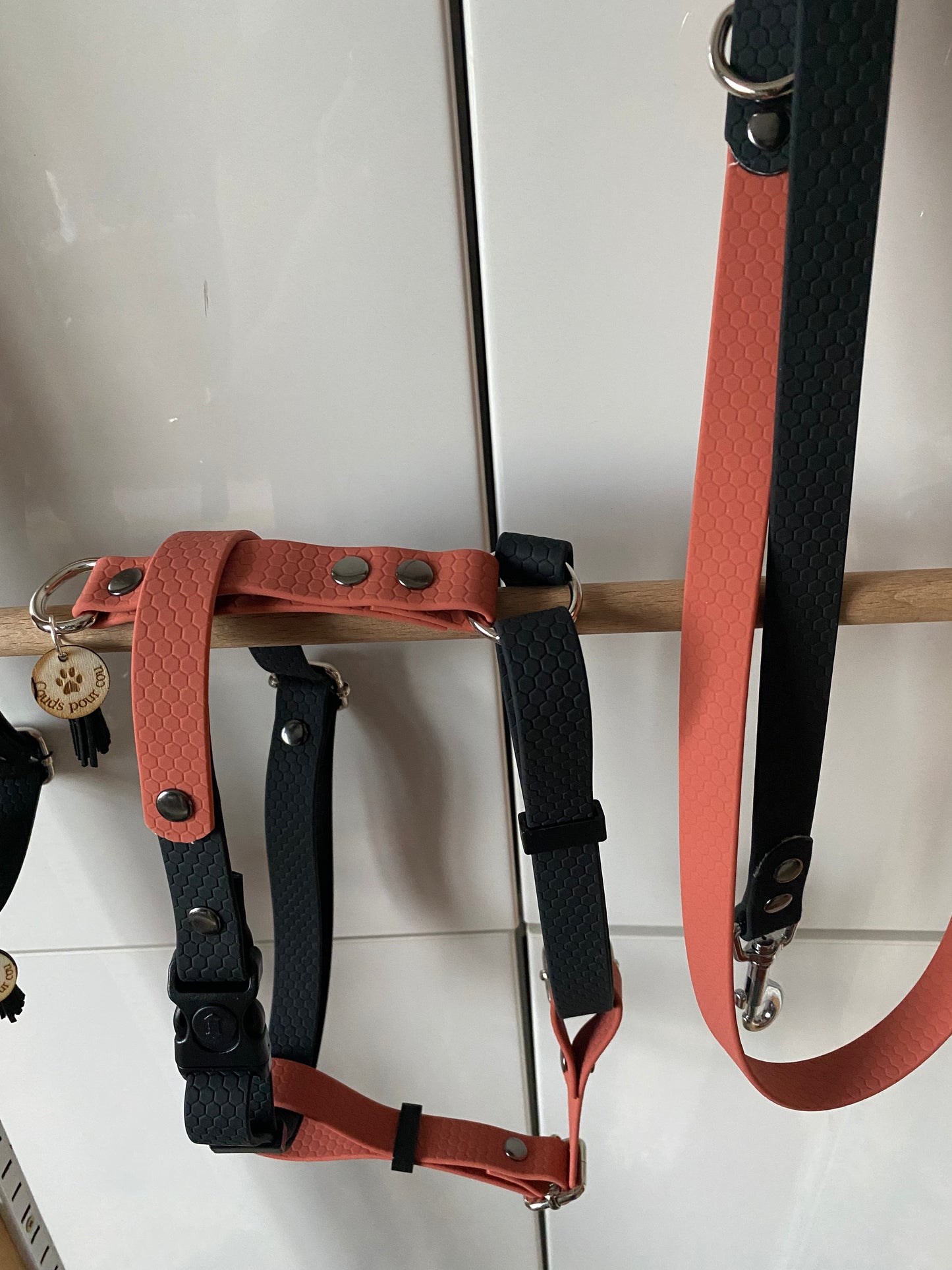 Harnais en H ajustable et imperméable pour chien - noir terracotta