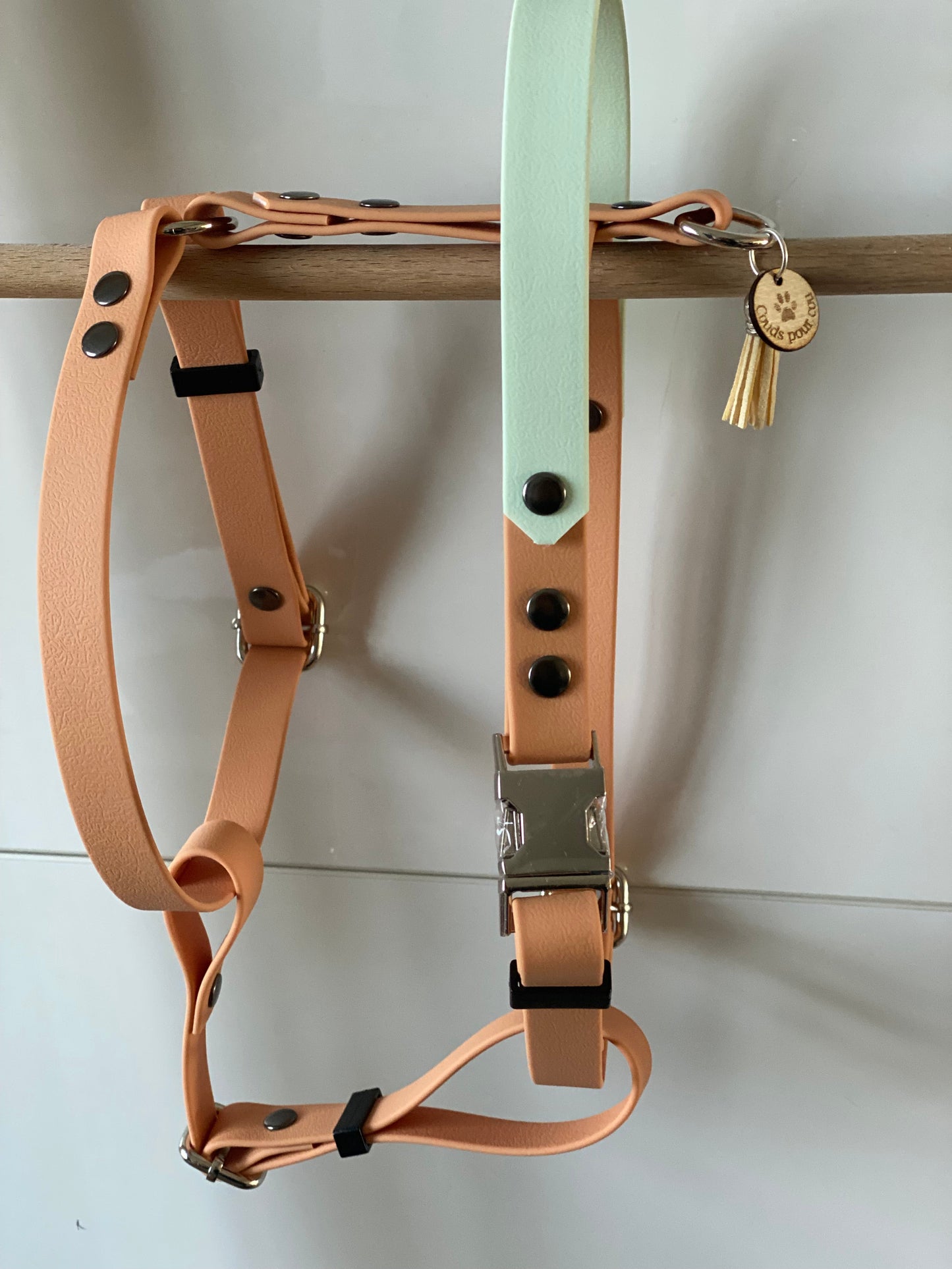 Harnais en H ajustable et imperméable pour chien - pêche poignee verte claire