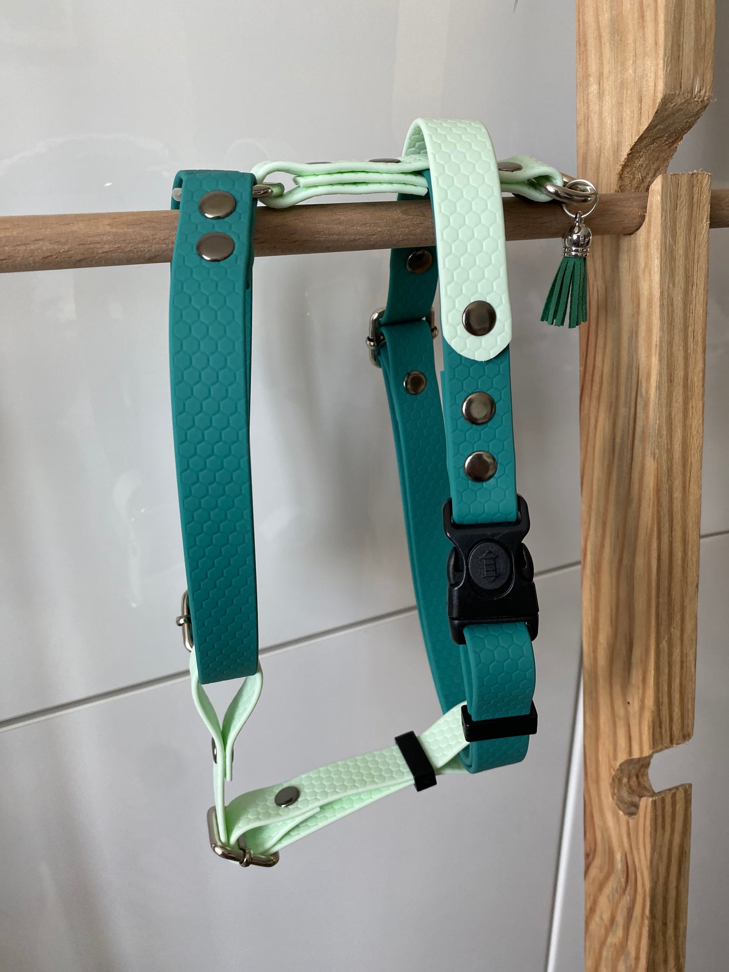 Harnais en H ajustable et imperméable pour chien - vert et vert pale