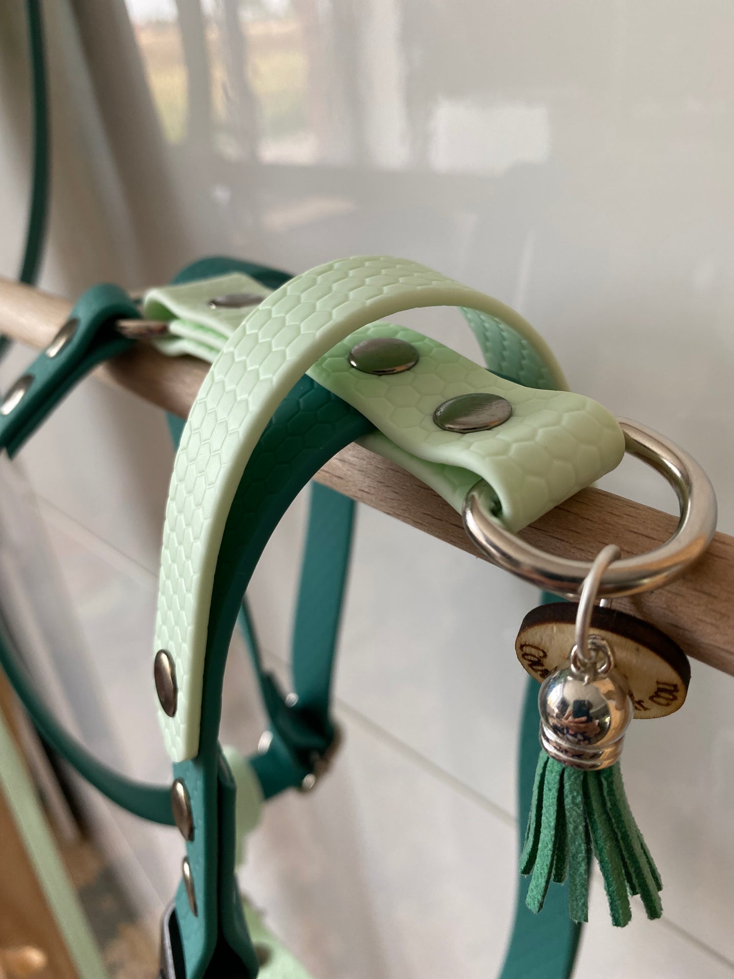 Harnais en H ajustable et imperméable pour chien - vert et vert pale