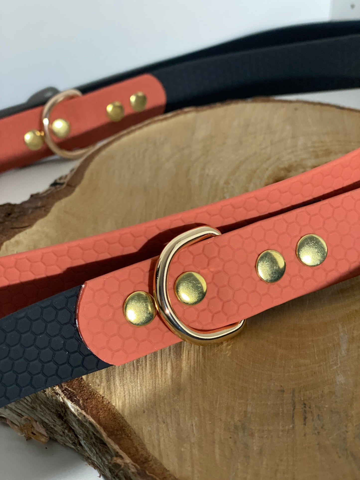 Laisse Mains Libres en Hexa Souple Noir et Terracotta