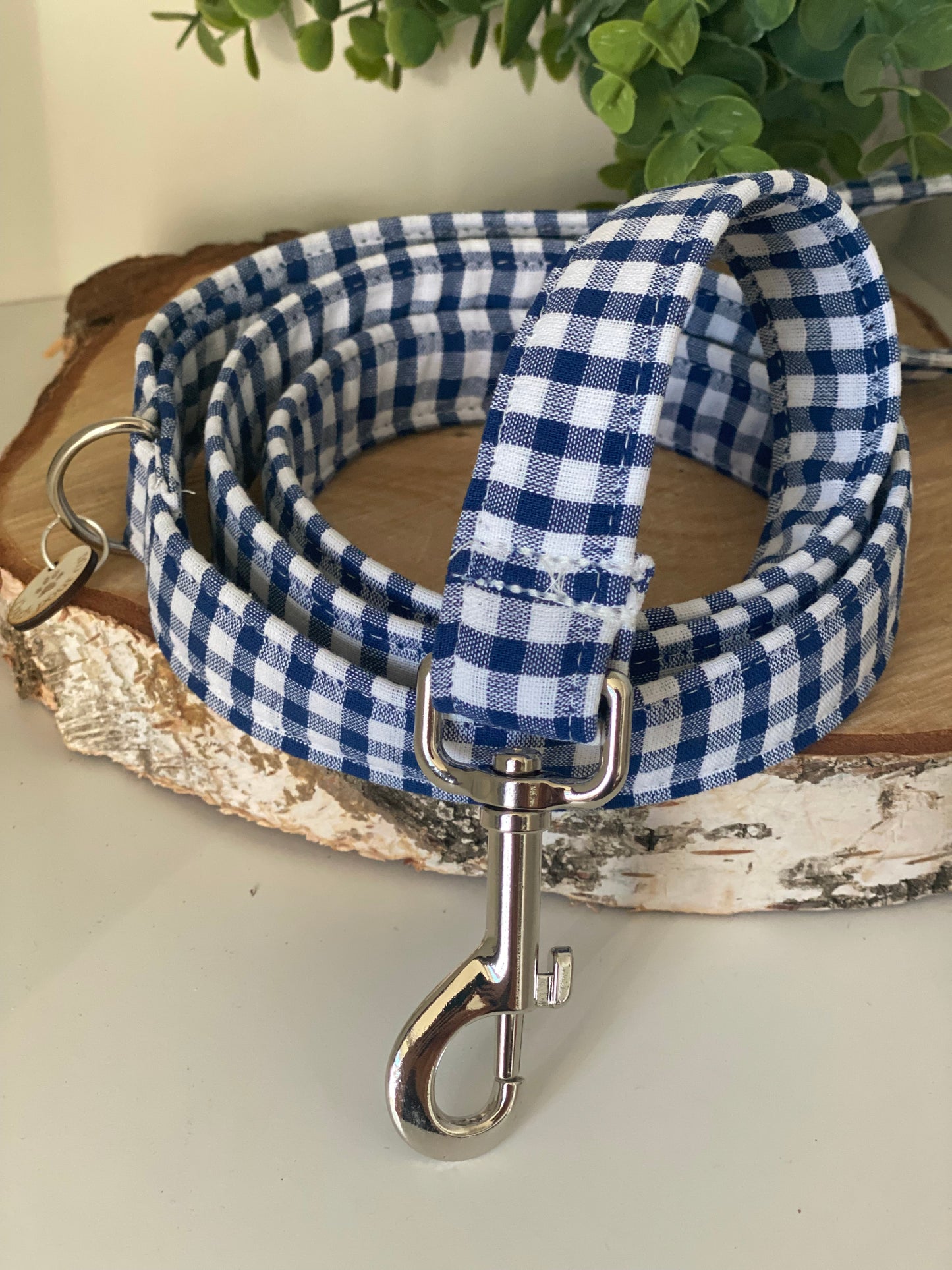 Laisse pour chien en tissu collection vichy bleu