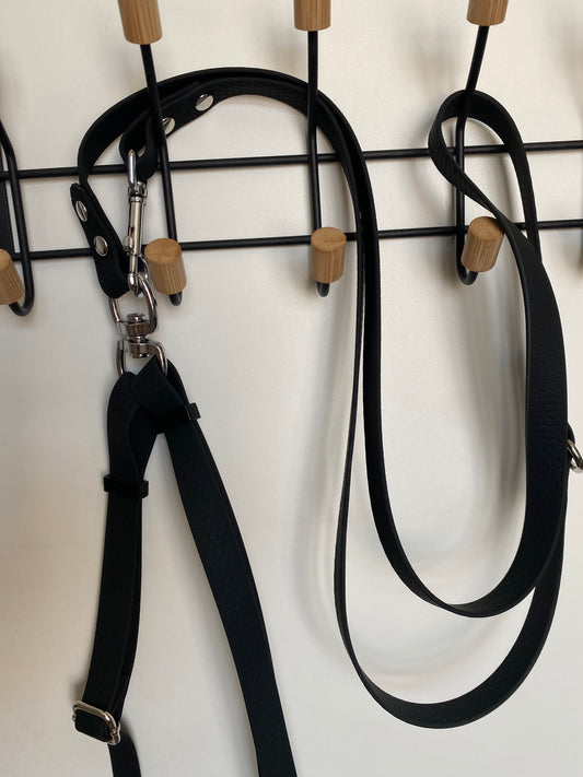 Laisse bandoulière ou longe avec doubleur de laisse noir