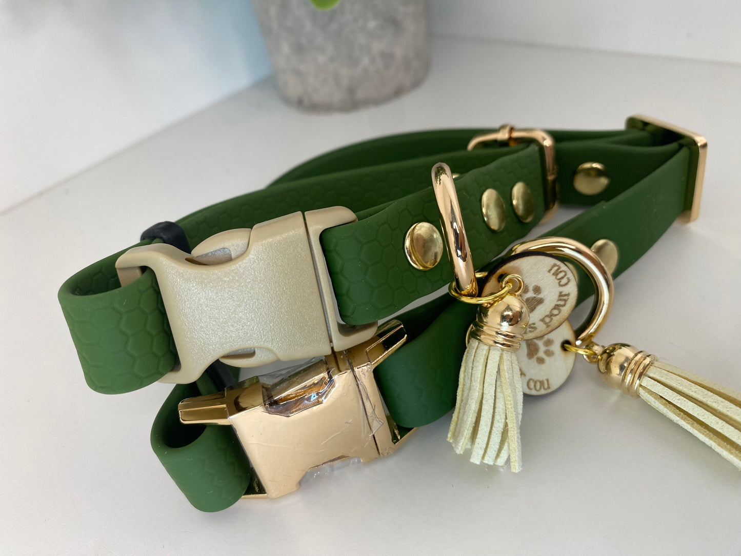 Collier imperméable en hexa olive avec ou dans laisse
