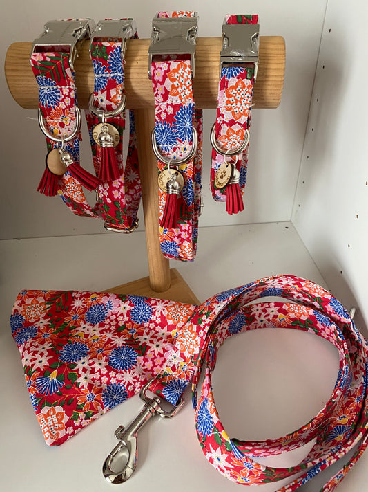 Collier en tissu et sangle pour chien – Réglable et personnalisable explosion de fleurs