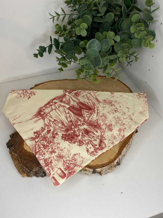 Bandana pour chien en tissu – toile de jouy rouge galanterie
