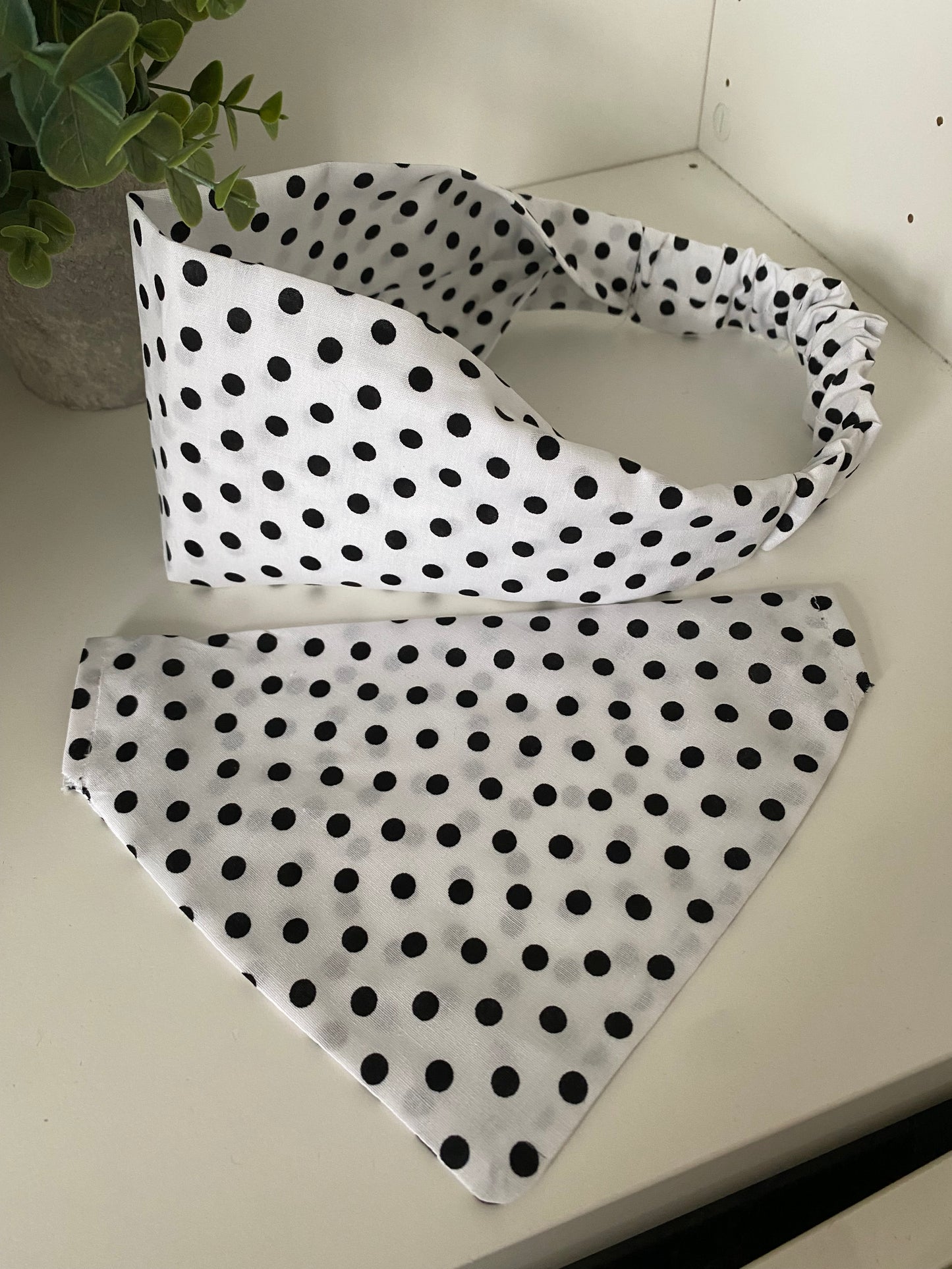 Bandeau assorti – Matchy Matchy humain & chien ou chat blanc pois noirs
