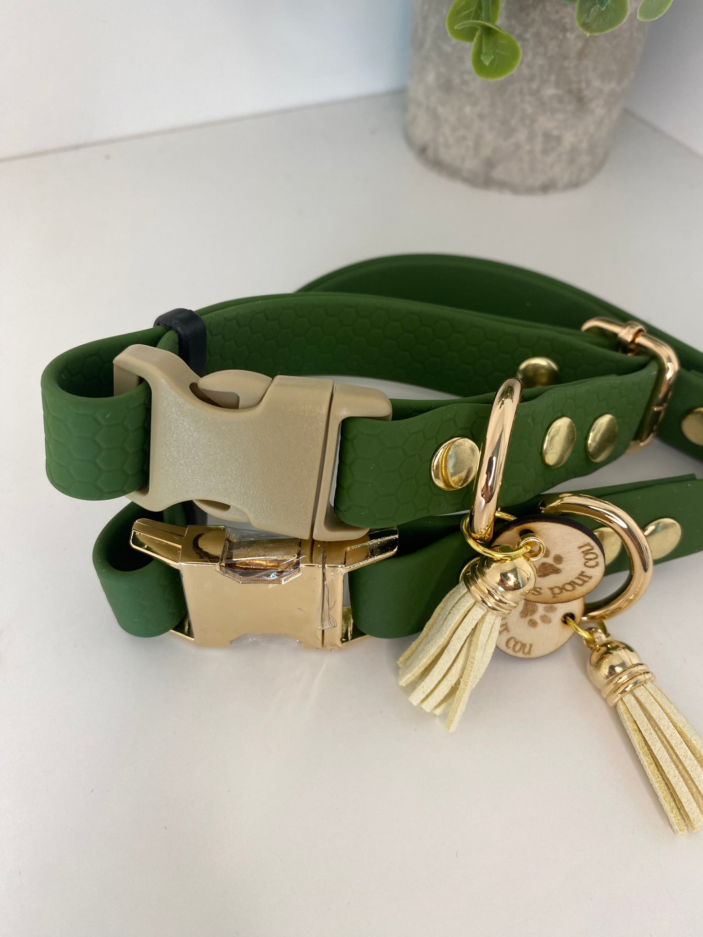 Collier imperméable en hexa olive avec ou dans laisse