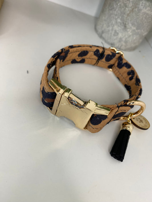 Collier en tissu et sangle pour chien – Réglable et personnalisable collection leopard