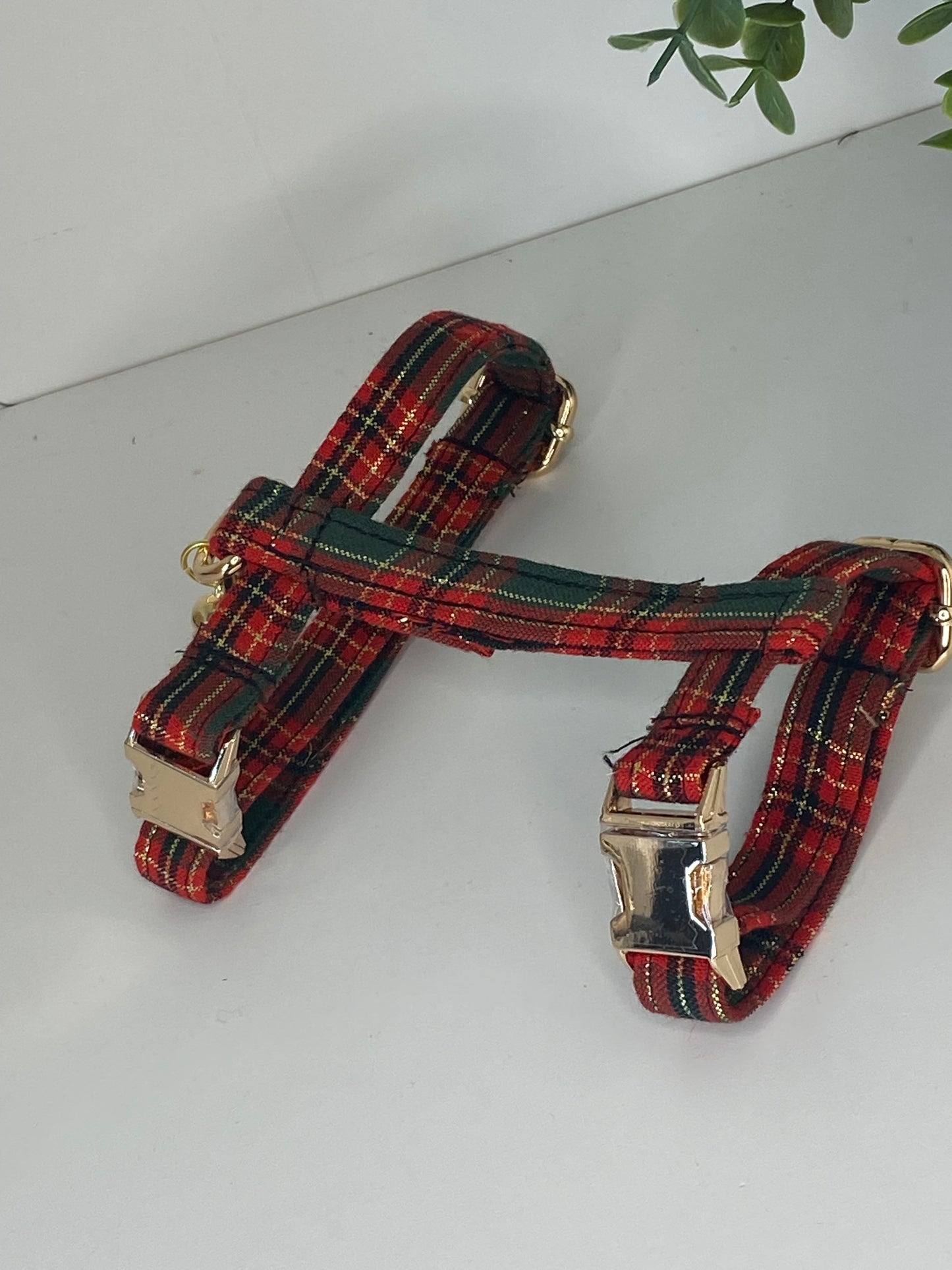 harnais chat ou petit chien reglable écossais rouge