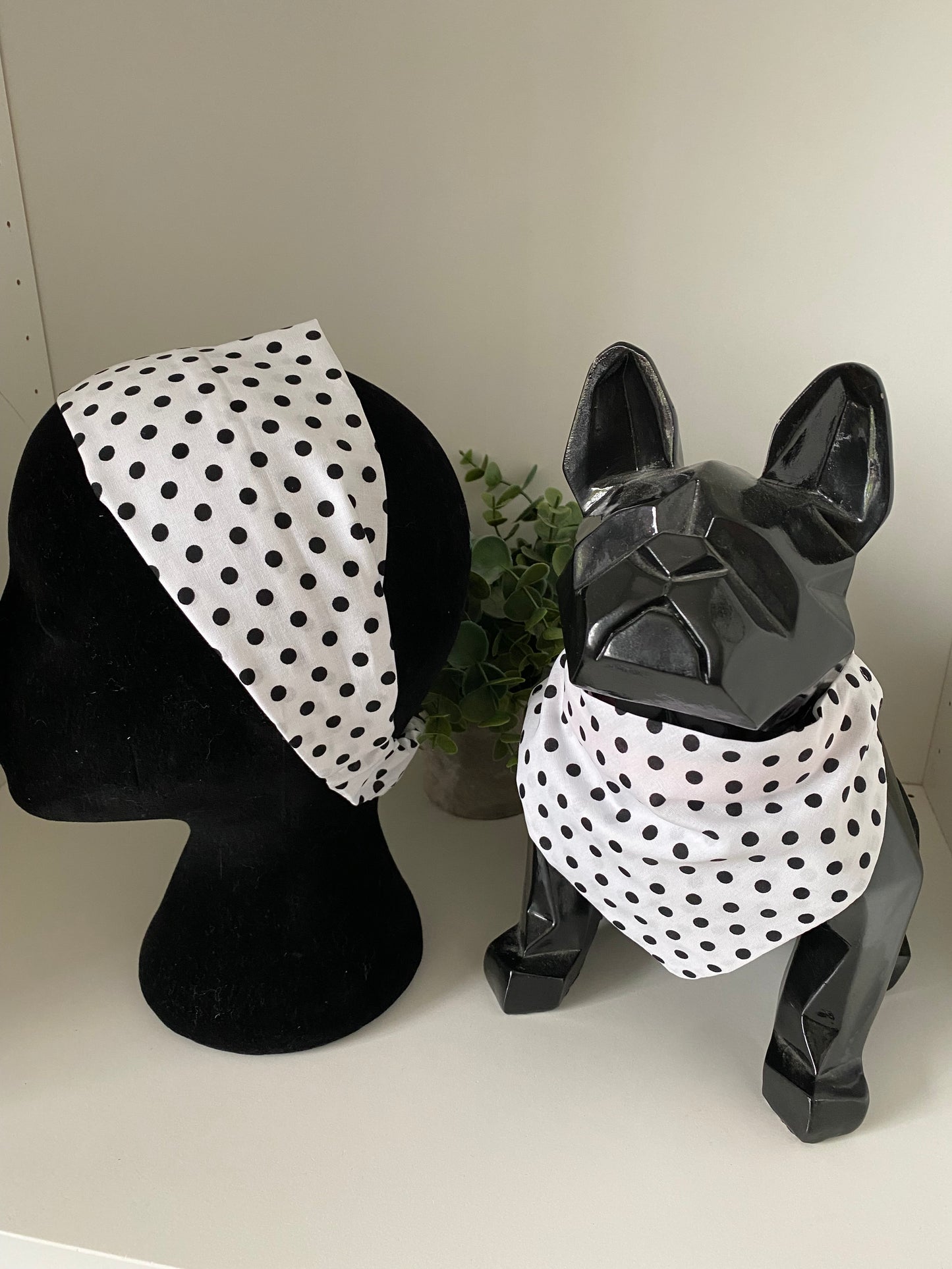Bandeau assorti – Matchy Matchy humain & chien ou chat blanc pois noirs