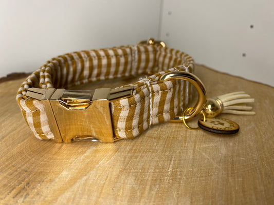 Collier pour chien en tissu Vichy camel fait main