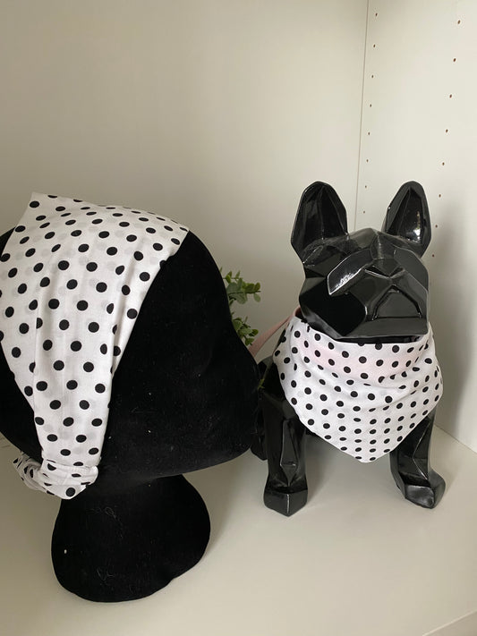 Bandeau assorti – Matchy Matchy humain & chien ou chat blanc pois noirs