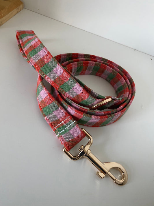 Laisse carreaux rose vert