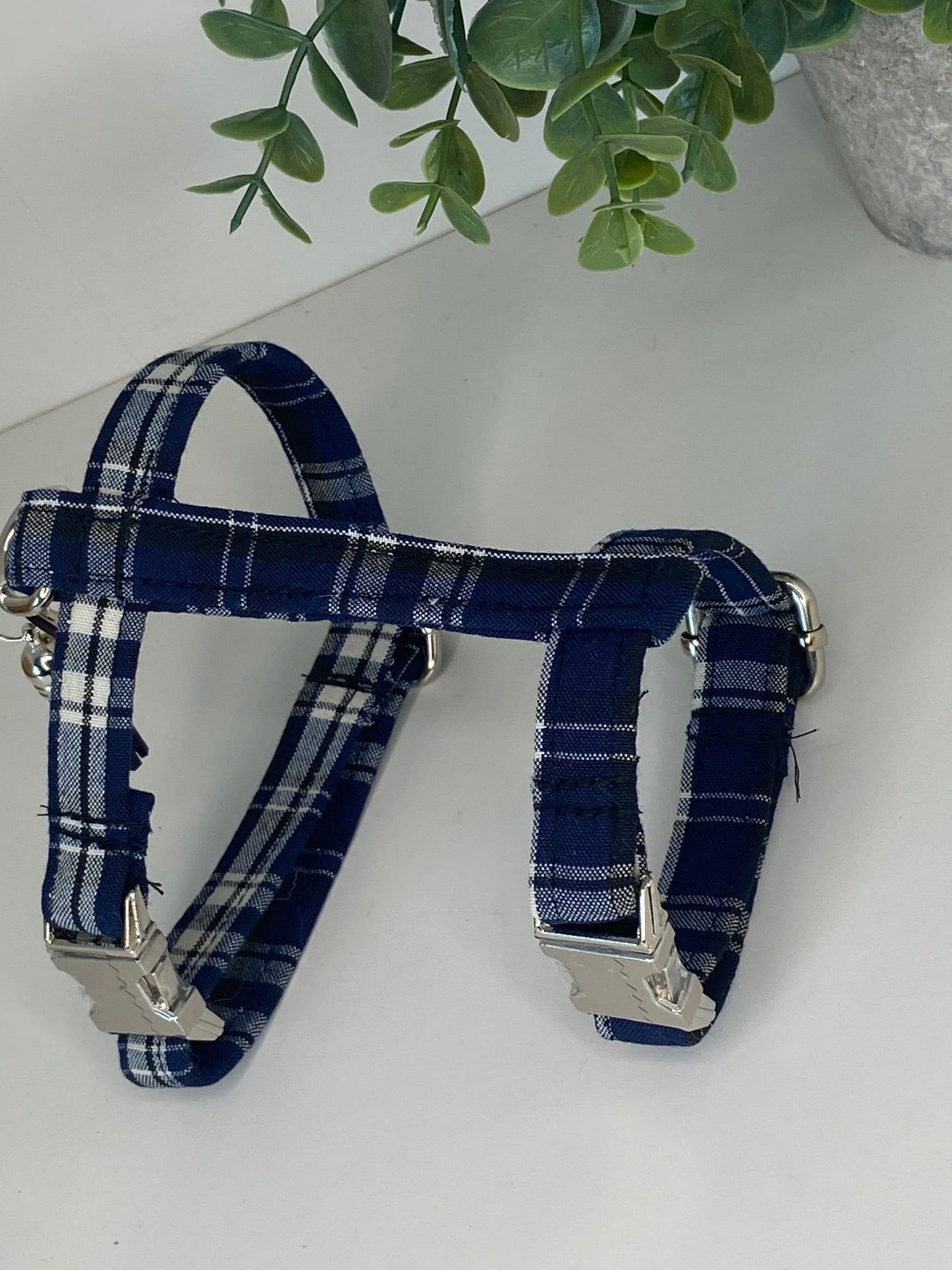 harnais chat ou petit chien carreaux bleus et noirs