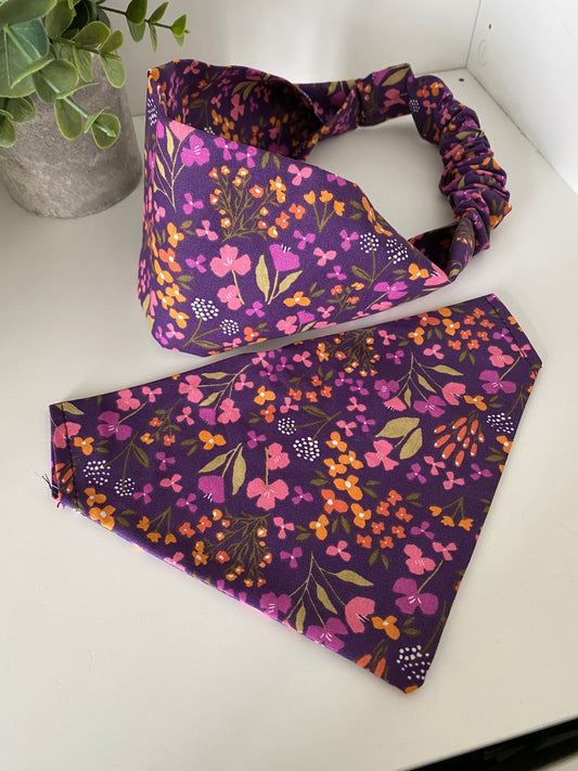 Bandeau assorti – Matchy Matchy humain & chien ou chat violet fleuri