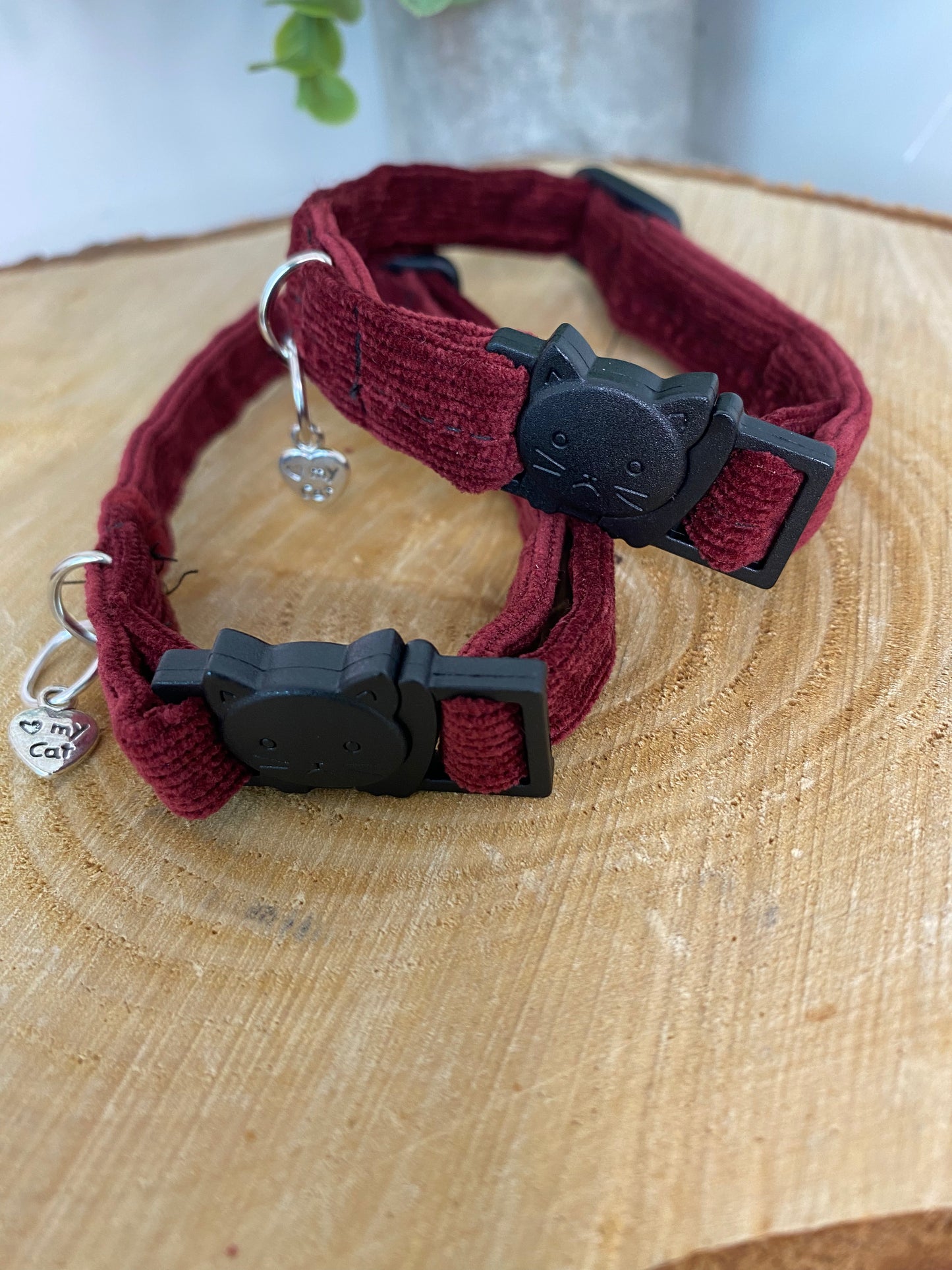 Collier chat anti étranglement velours bordeaux