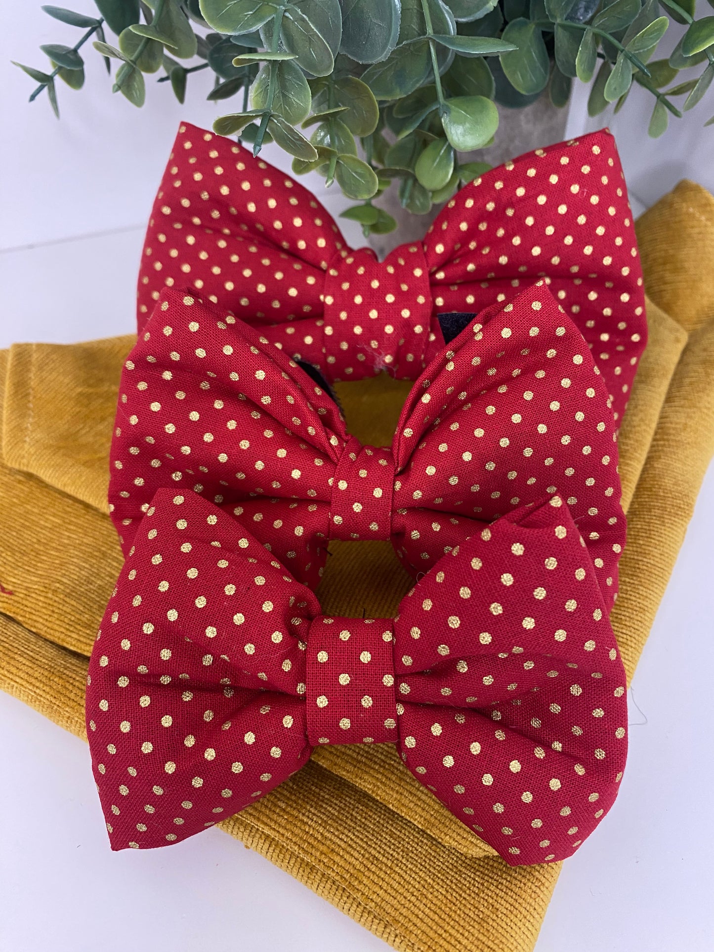 Noeud papillon pour chien et chat - rouge pois doré
