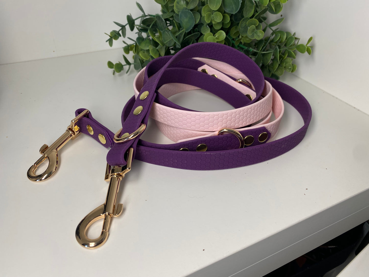 Laisse Mains Libres en Hexa Souple violet et rose