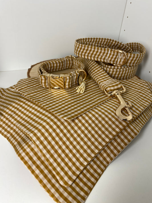 collier bandana laisse assorti vichy camel