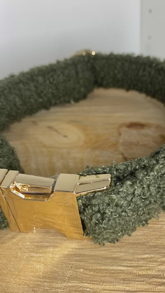 Collier pour chien en tissu – moumoute kaki