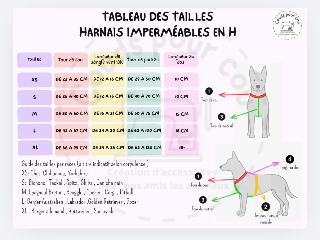 Harnais en H ajustable et imperméable pour chien - marine